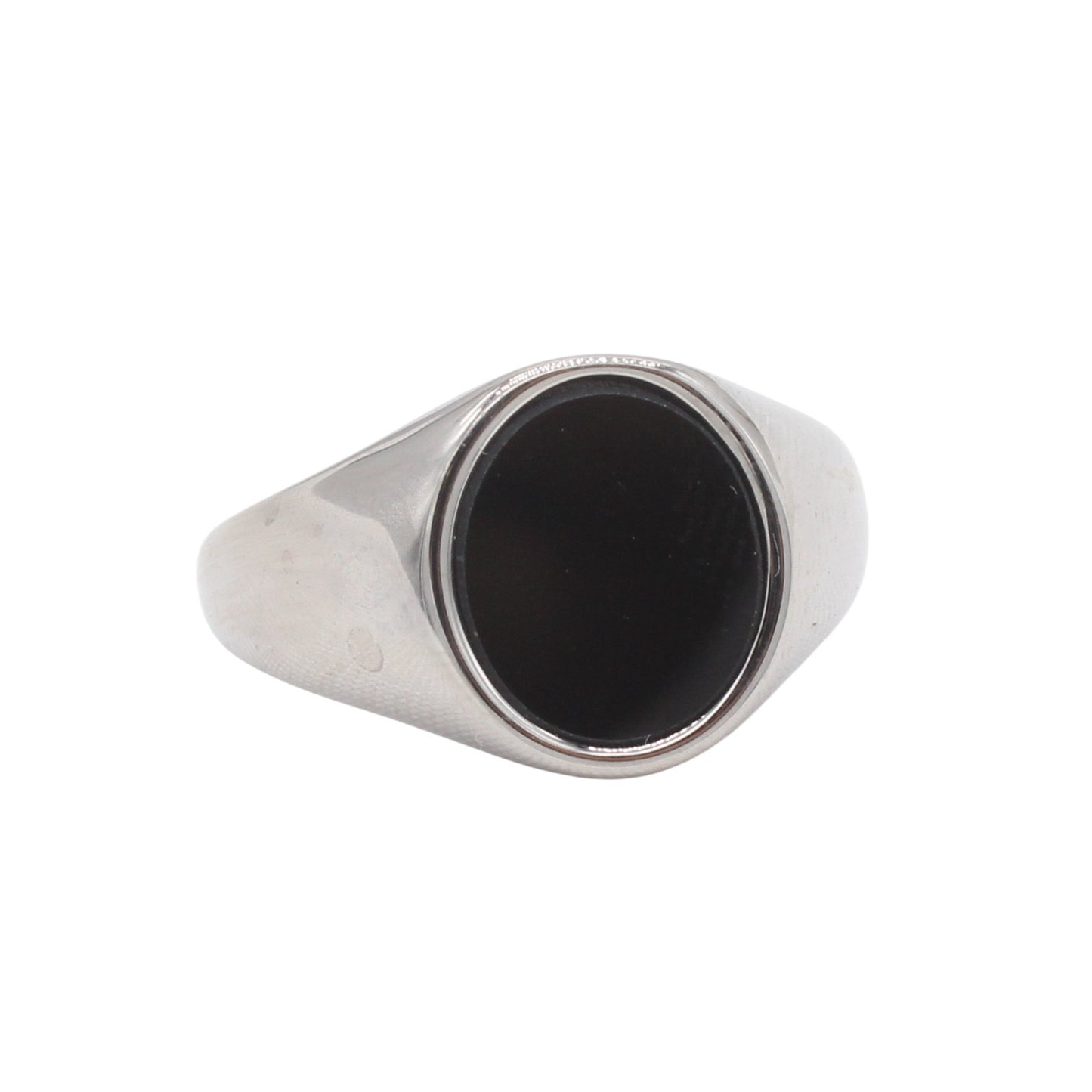 Planderful Jewelry Black Oval Stone Titanium Steel Ring For Everyday Unisex Wear