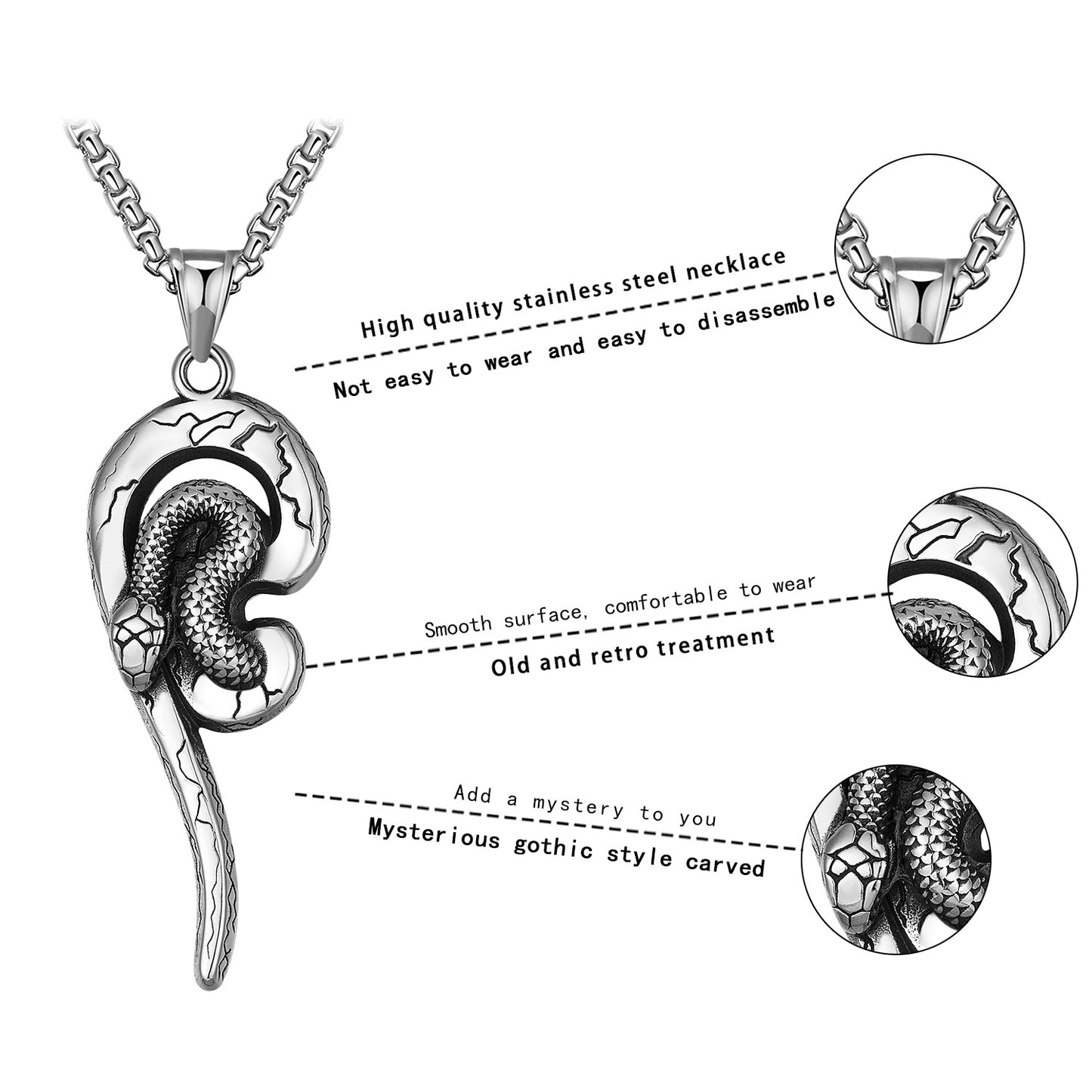 Steel Necklace - Statement Snake Pendant For Hip Hop Inspired Everyday Wear And Gift Idea