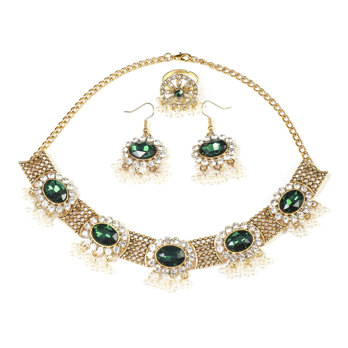 Savanna Rhythms Alloy Jewelry Set with Tassels and Rhinestones