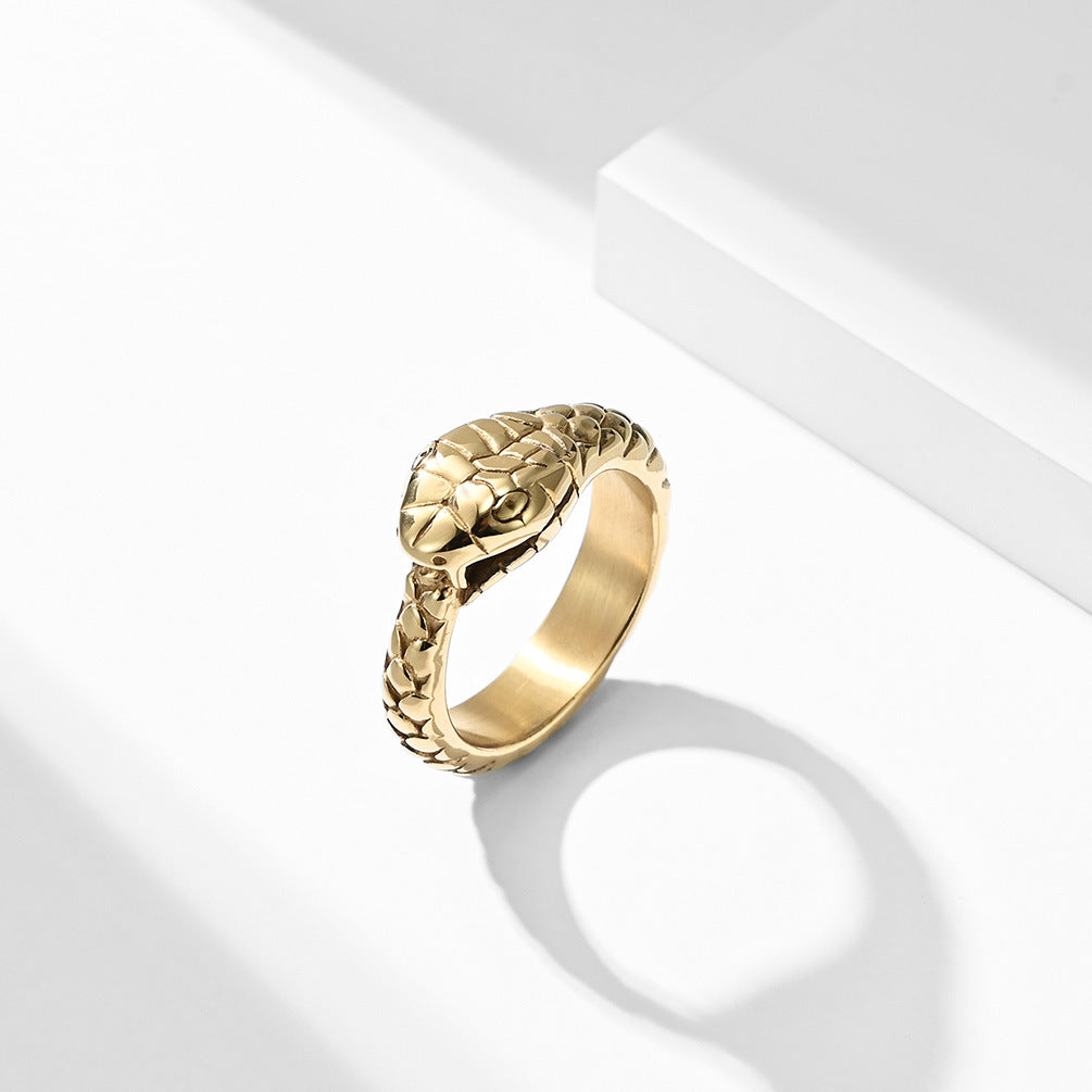 Planderful Gluttonous Snake Ring Titanium Steel Vacuum Gold Plated For Men And Women Hipster Index Finger Ring