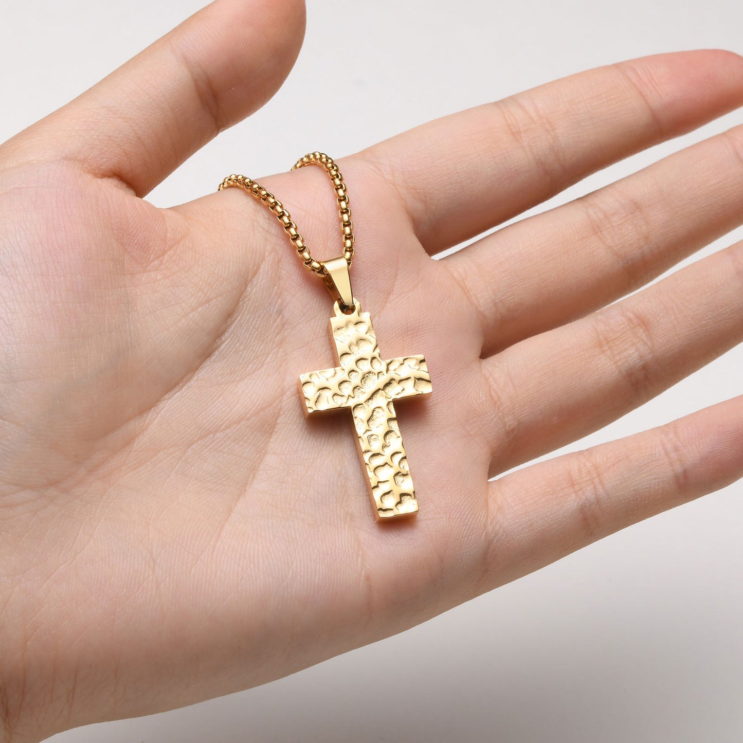 Stainless Steel Hammer Cross Pendant Gold Black Necklace Men