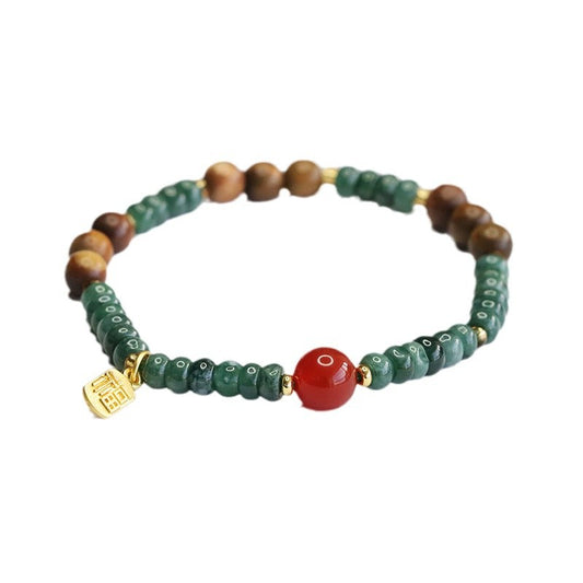 Blue Water Jadeite Abacus Bead & Agate Beaded Bracelet