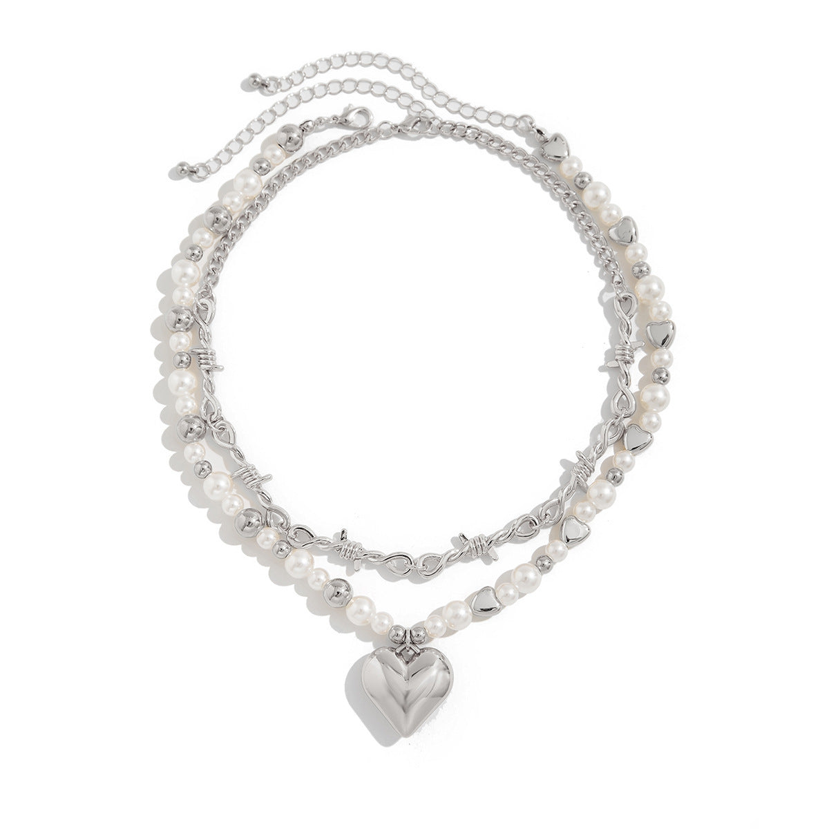 Heart Pendant Pearl-Style Chain Necklace