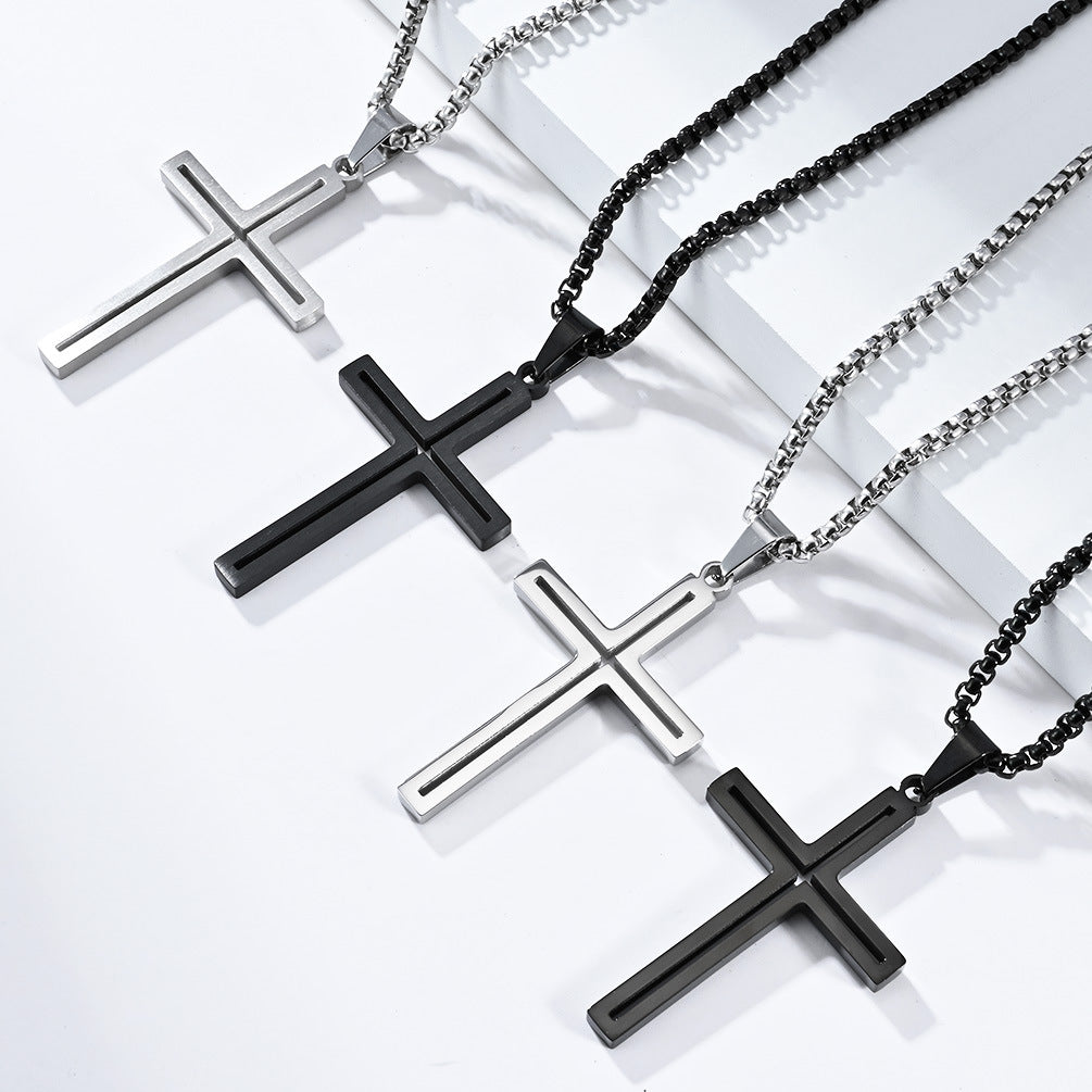 European And American Simple Stainless Steel Cross Necklace For Men