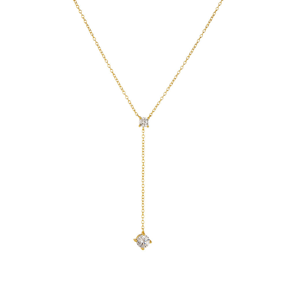S925 Sterling Silver Y-Shaped Fringed Collarbone Necklace 'S Zircon Wear Sweater Chain