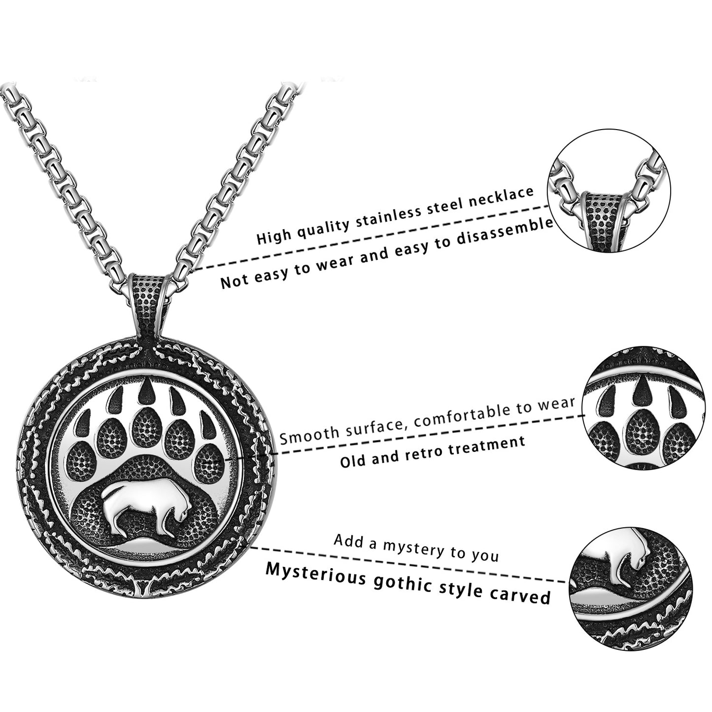 Steel Necklace - Statement Bear Claw Talisman Pendant For Men By Planderful Everyday Genie Collection