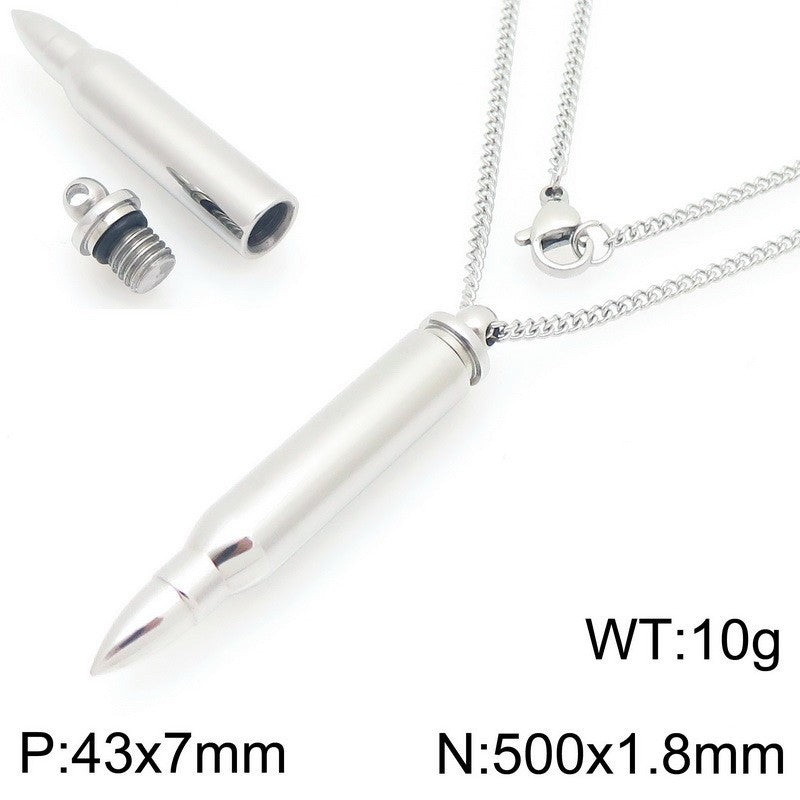 Planderful Mens Bullet Pendant Necklace Glossy Titanium