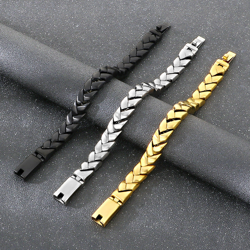 11mm Sand Surface – Vacuum Electroplating Staggered Layered Cuban Chain Titanium Steel Bracelet
