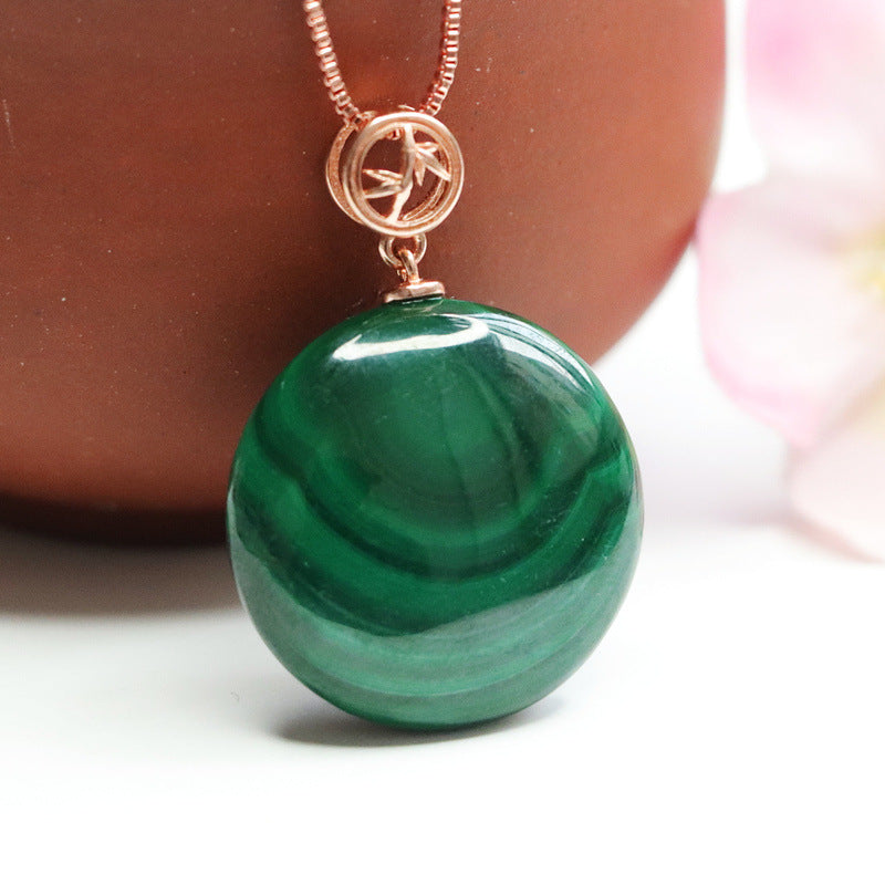 Malachite Round Peace Plaque 925 Silver Pendant — No Chain