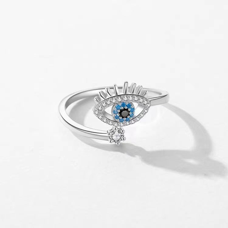Creative Devil's Blue Eyes Zircon Opening Sterling Silver Ring