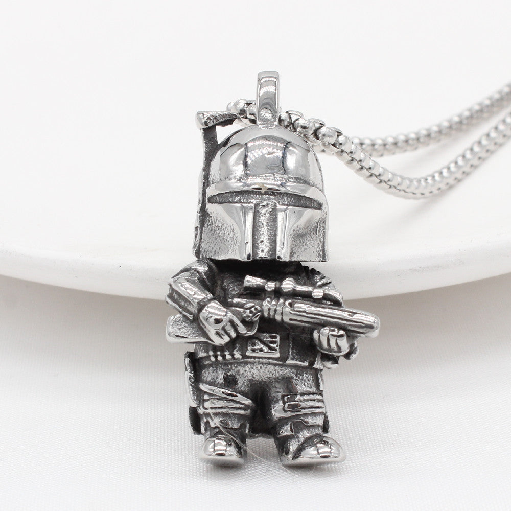 Personalized Retro Helmet Pendant for Men in Titanium Steel - European and American Wholesale Jewelry