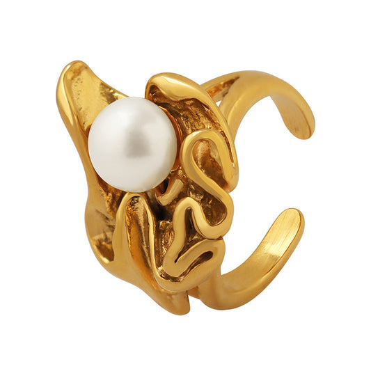 Golden Pearl Irregular Ring by Planderful - Trendy Designer Style