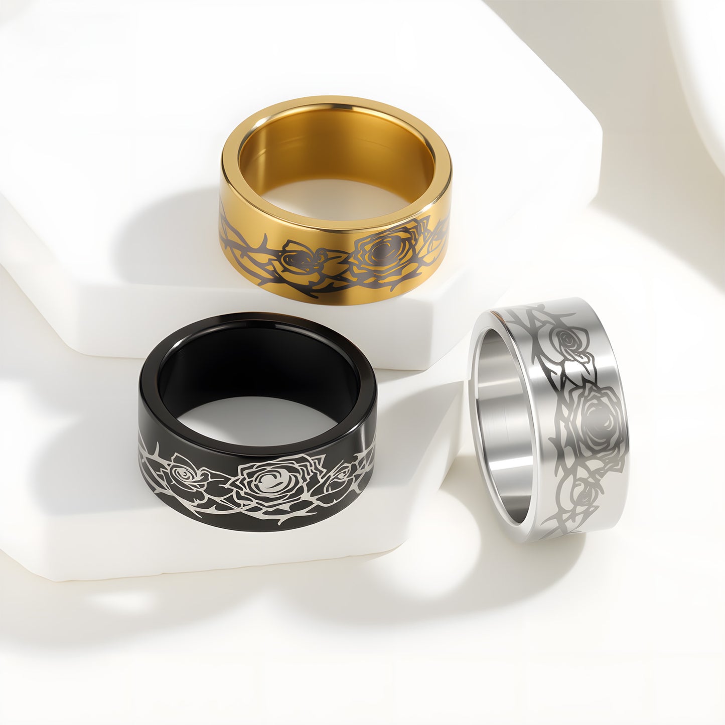 Stainless Steel Ring Planderful Everyday Genie Rose Halloween Pattern for Men Unisex 10mm Protection Statement