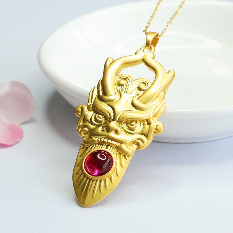 Lab-Grown Ruby Dragon Head Pendant — No Chain