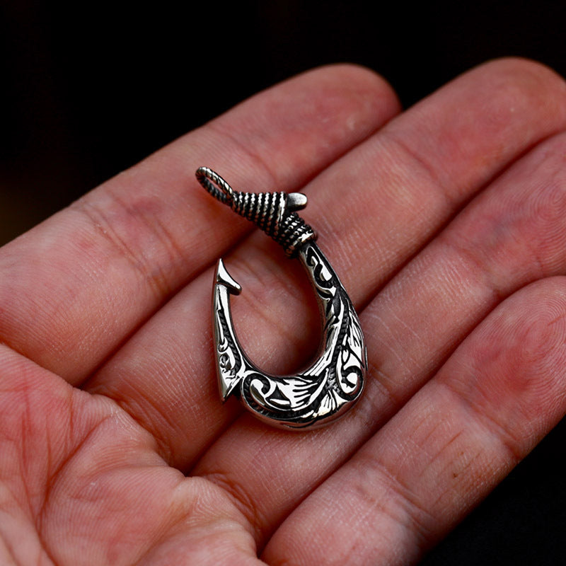 Titanium Steel Retro Fish Hook Pendant - Unisex Hip-Hop Jewelry for Modern Men