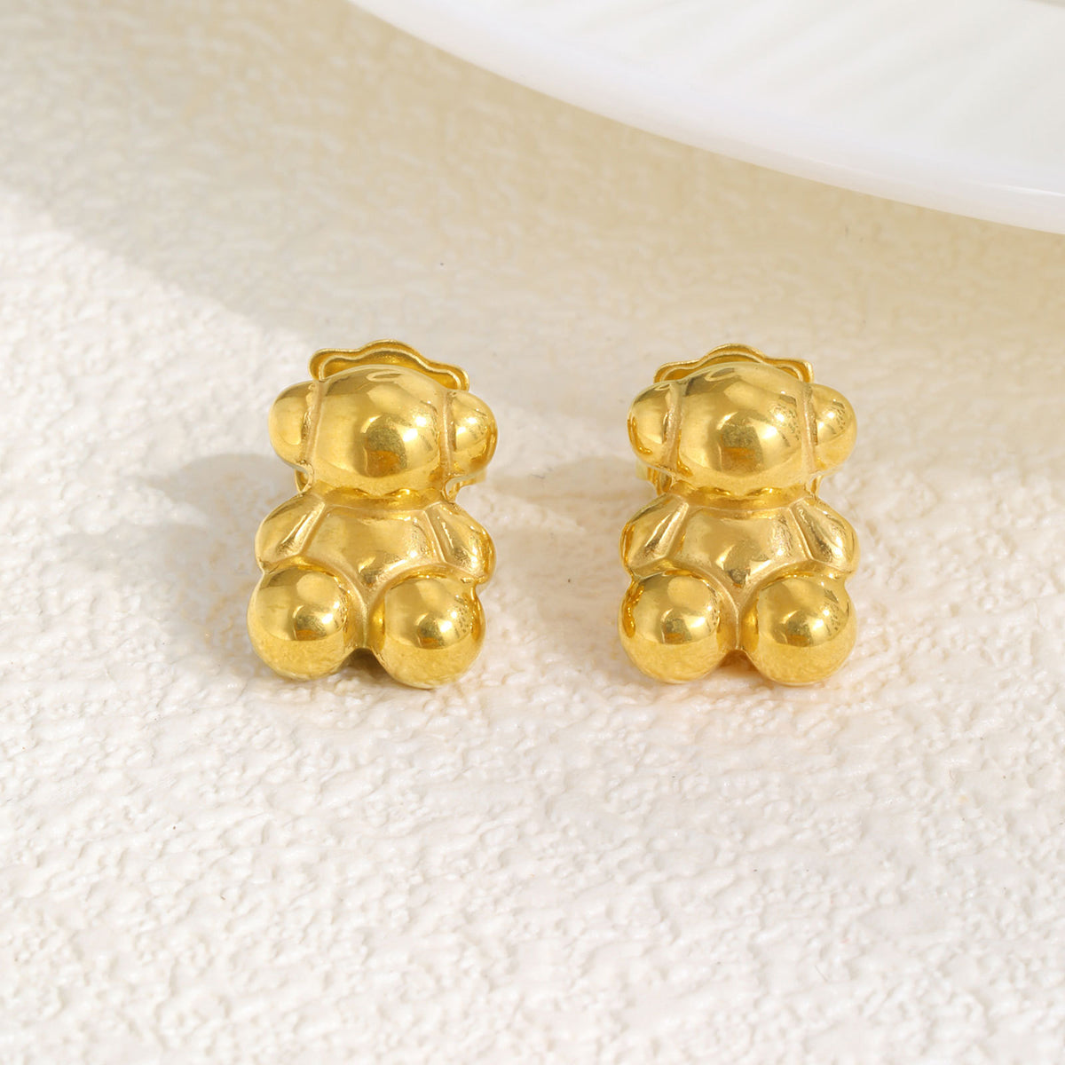 Gold-Tone Teddy Bear Stud Earrings