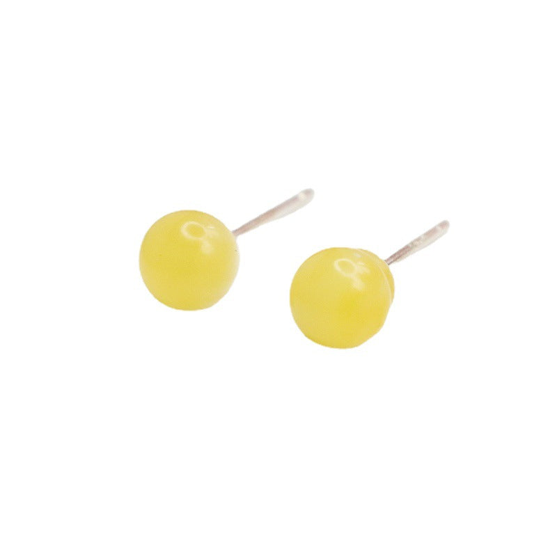 Beeswax Amber Round Bead Stud Earrings