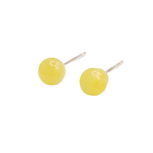 Beeswax Amber Round Bead Stud Earrings