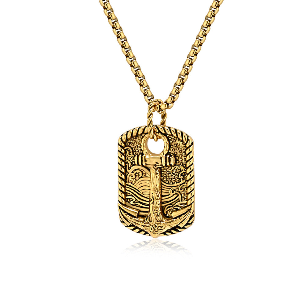 Planderful Stainless Steel Boat Anchor Necklace For Men Durable Retro Wave Pendant Jewelry