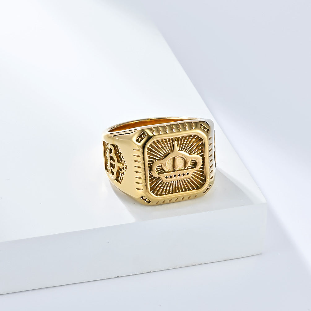 Planderful 18K Gold Crown Ring For Men Stainless Steel Plated Durable Titanium Strength Trendsetting Fashion