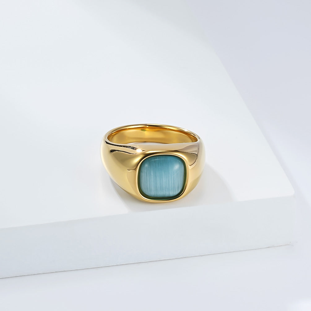 Planderful Everyday Genie Opal Inlaid Stainless Steel Ring for Women Durable Elegant Jewelry Statement