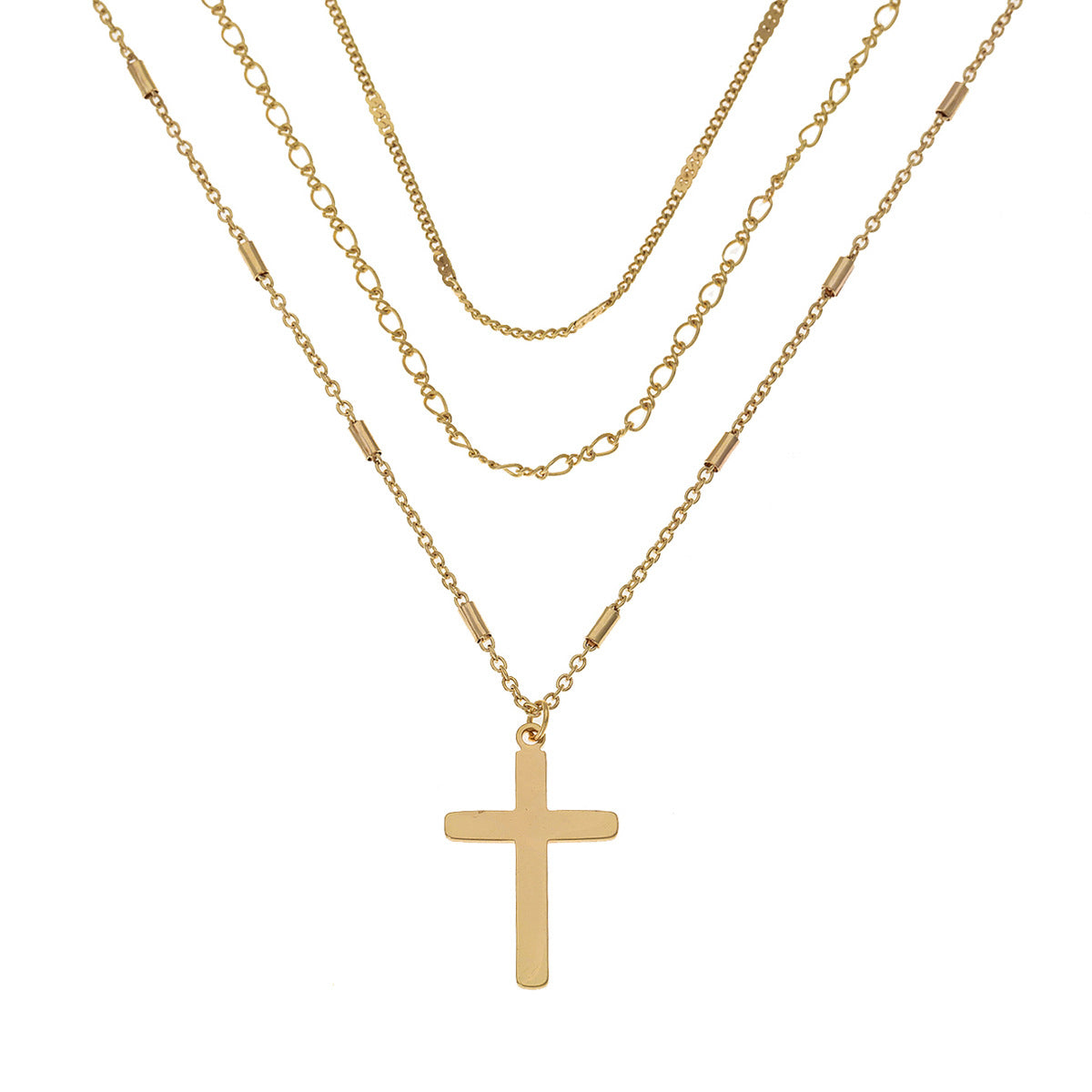 Planderful Vienna Verve Necklace – Stylish Three-Layer Cross Pendant