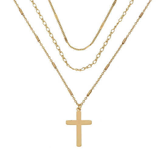 Planderful Vienna Verve Necklace – Stylish Three-Layer Cross Pendant