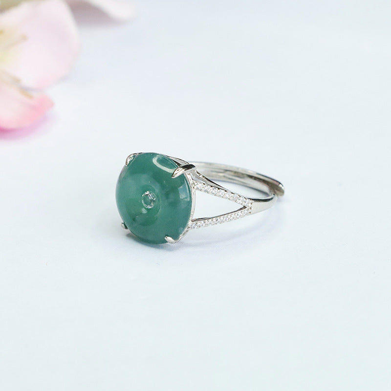 Modern Sterling Silver Jade Ring with Ice Blue Green Split Shank Design
