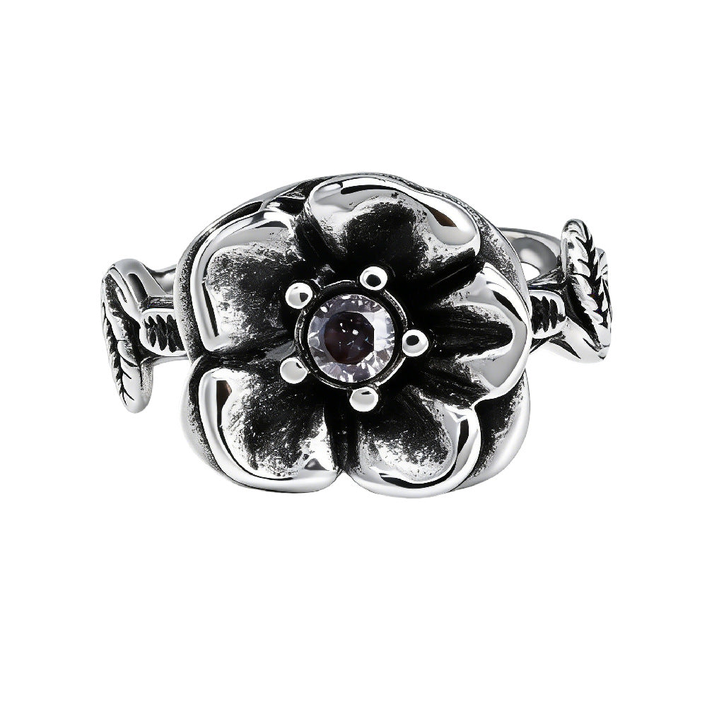 Planderful Personalized Retro Rose Titanium Steel Ring For Unisex Style Bold Statement Gift