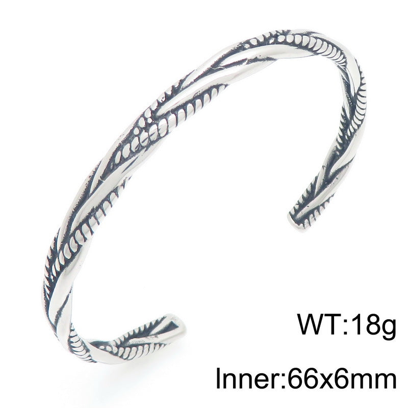 Punk Hollow Twist Bracelet – Smear Cross Pattern Open Men's Stainless Steel Bracelet
