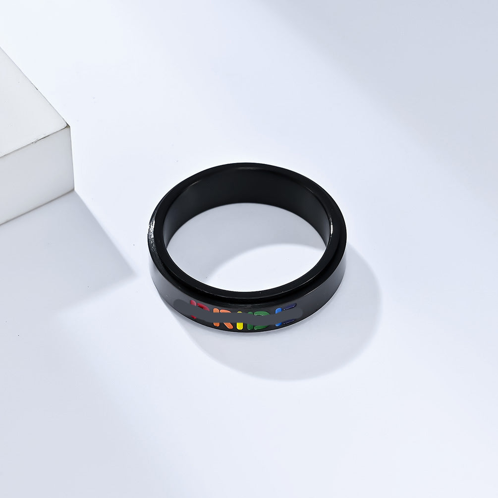 Amazon Niche Neutral Wind Rainbow Flag Rotating Ring Jewelry