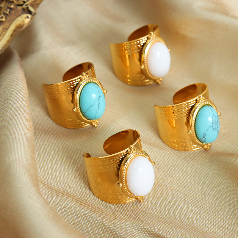 Luxurious French Retro Turquoise Gold Plated Ring for Women