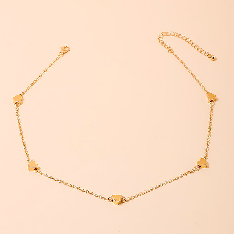 Peach Heart Clavicle Chain Necklace - Delicate Korean Style Jewelry