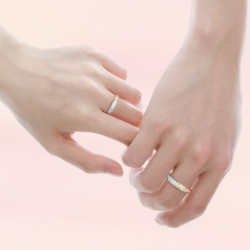 Planderful Sterling Silver Rainbow Luminous Couple Ring Adjustable Gift For Couples