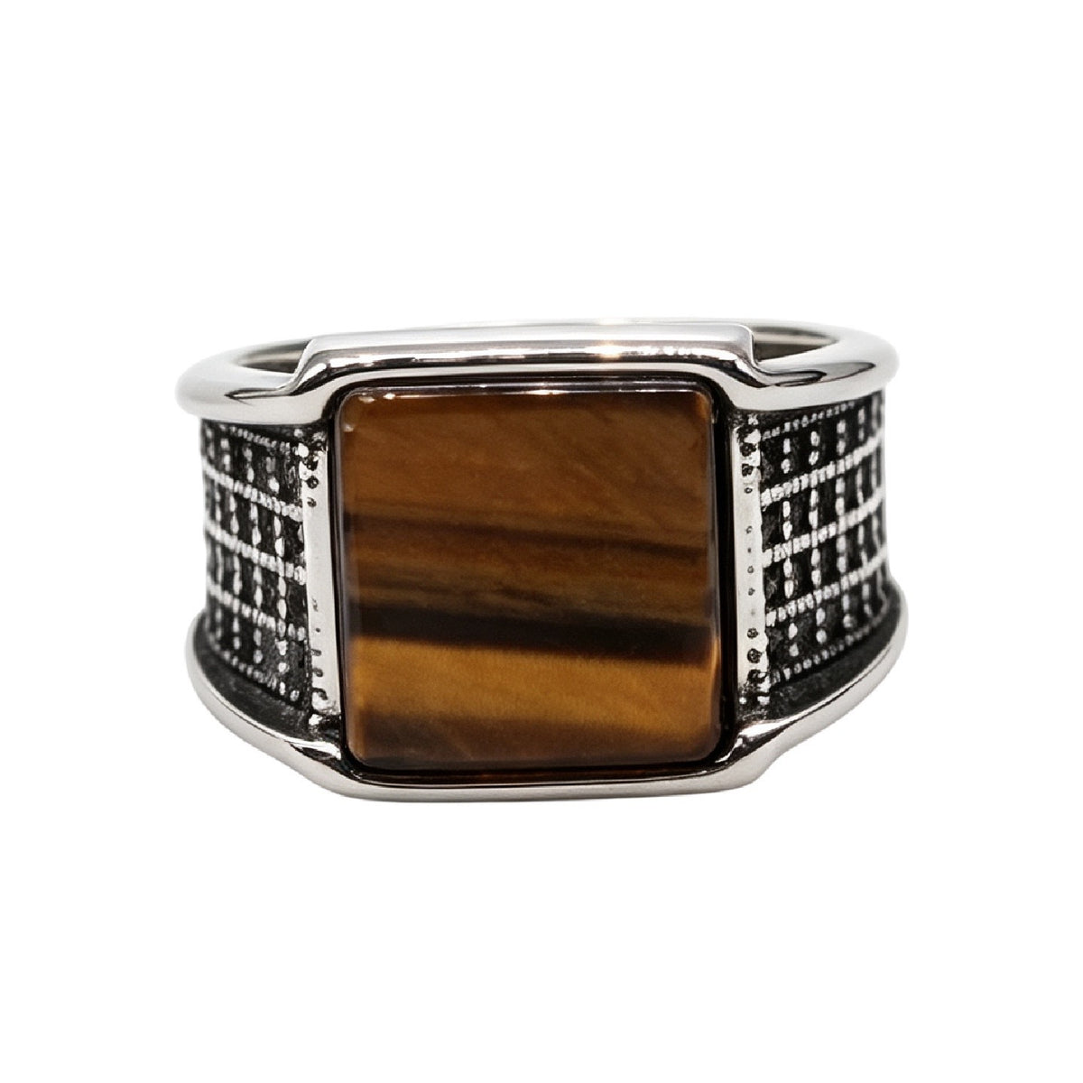 Textured Gemstone Titanium Steel Ring