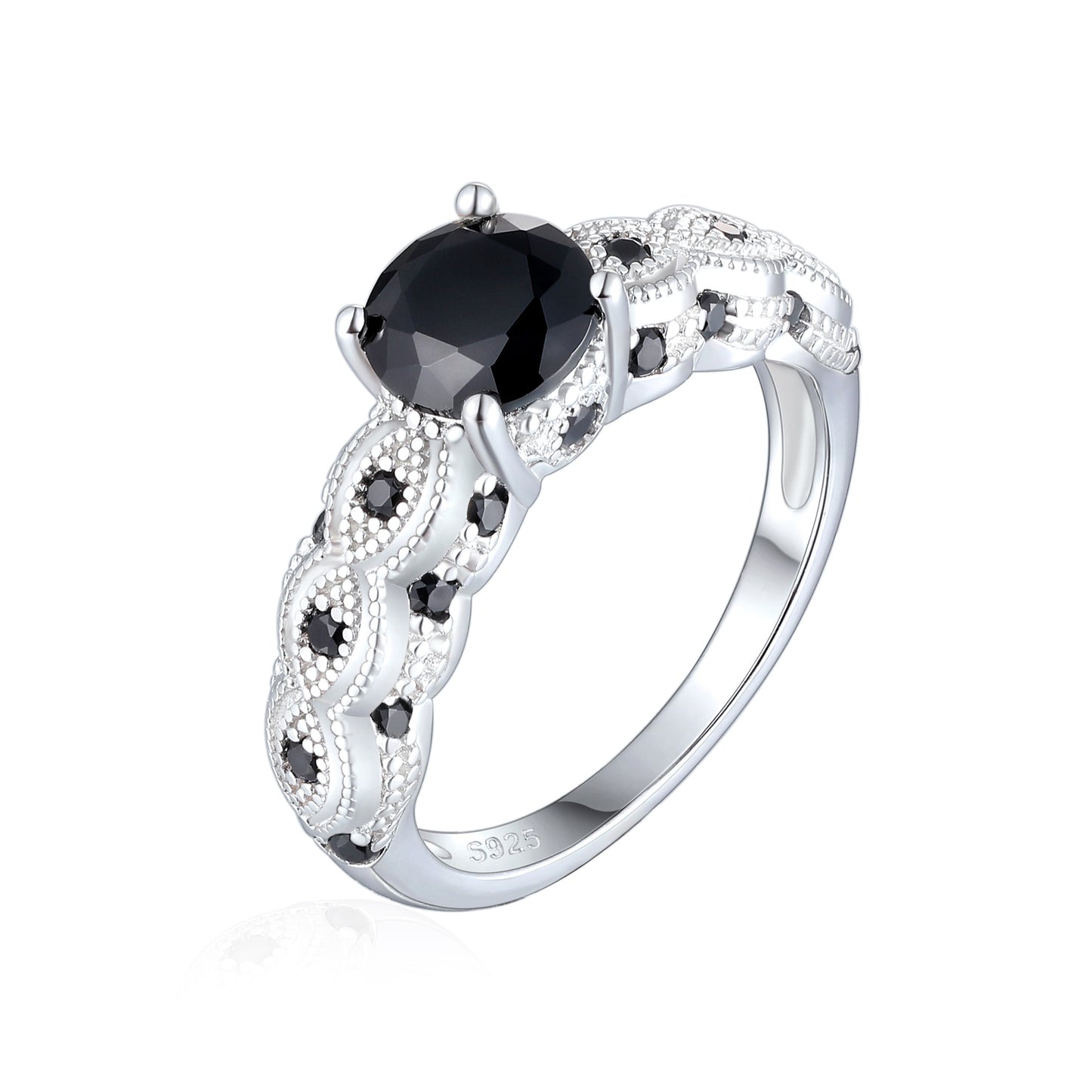 Cross-Border Explosive Personality S925 Silver Black Zircon Ring
