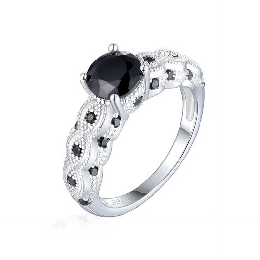 Cross-Border Explosive Personality S925 Silver Black Zircon Ring