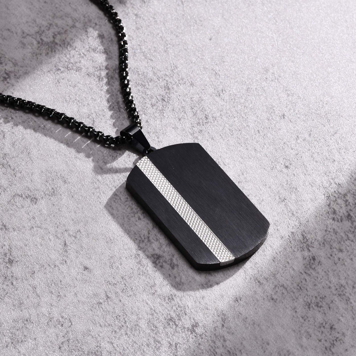 Mens Brushed Plaid Military Pendant Two Tone Stainless Steel Necklace By Planderful Everyday Genie