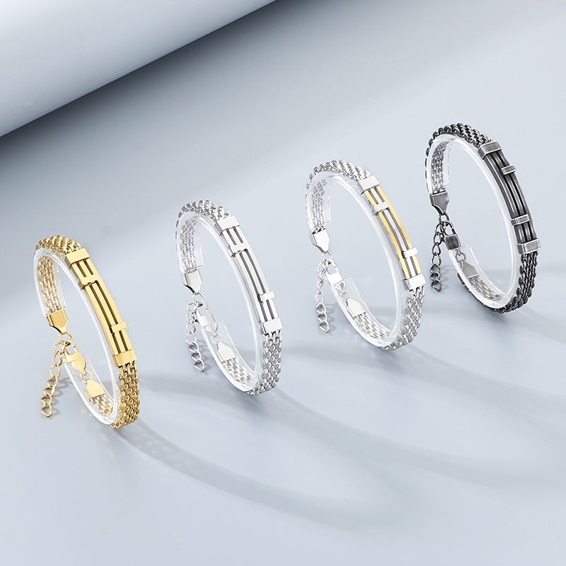 Design Mesh Chain Men's Geometric Lines Stainless Steel Adjustable Bracelet