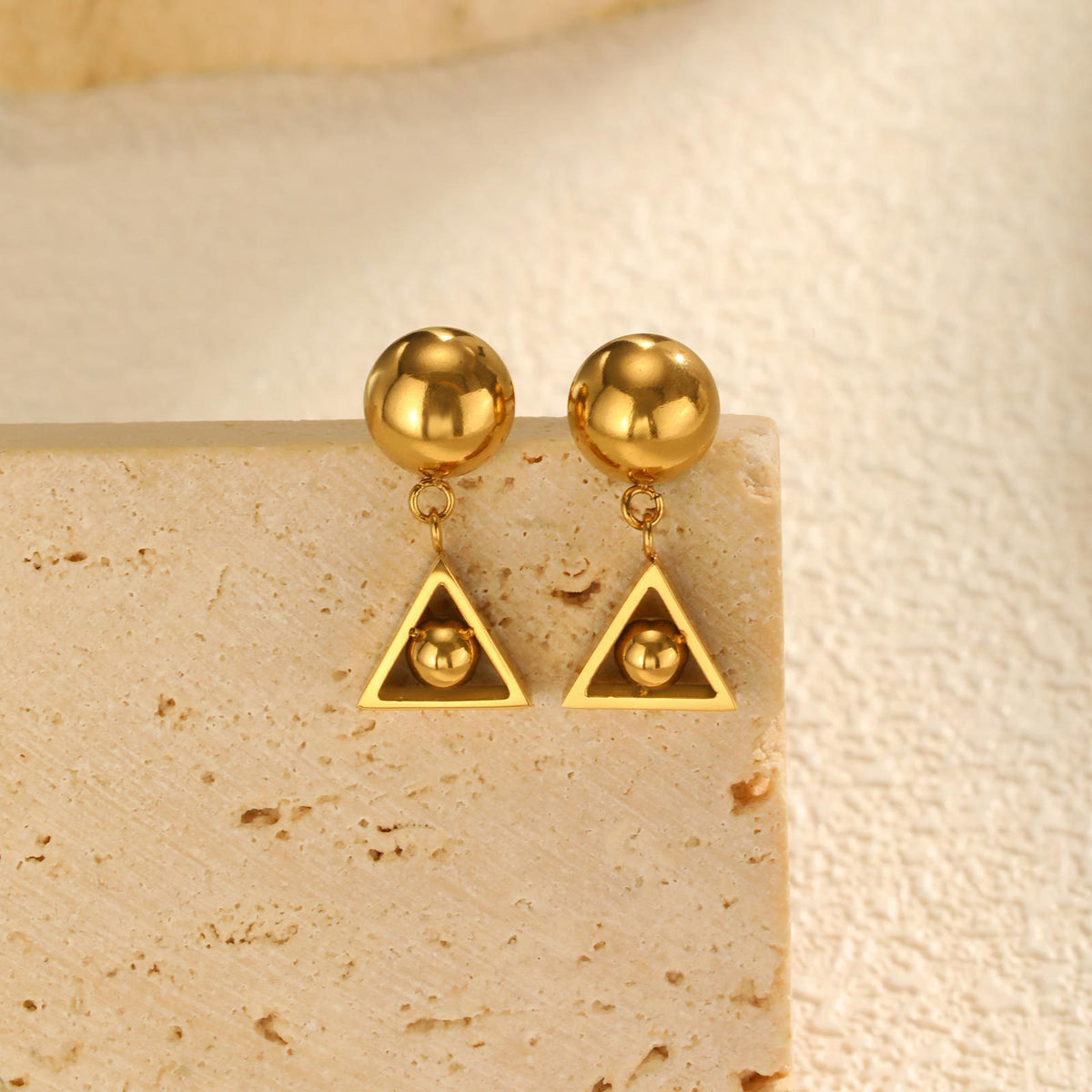 Gold Geometric Ball Drop Stud Earrings