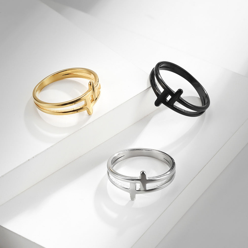 Cross-Border E-Commerce Jewelry Hollow Cross Stainless Steel Ring