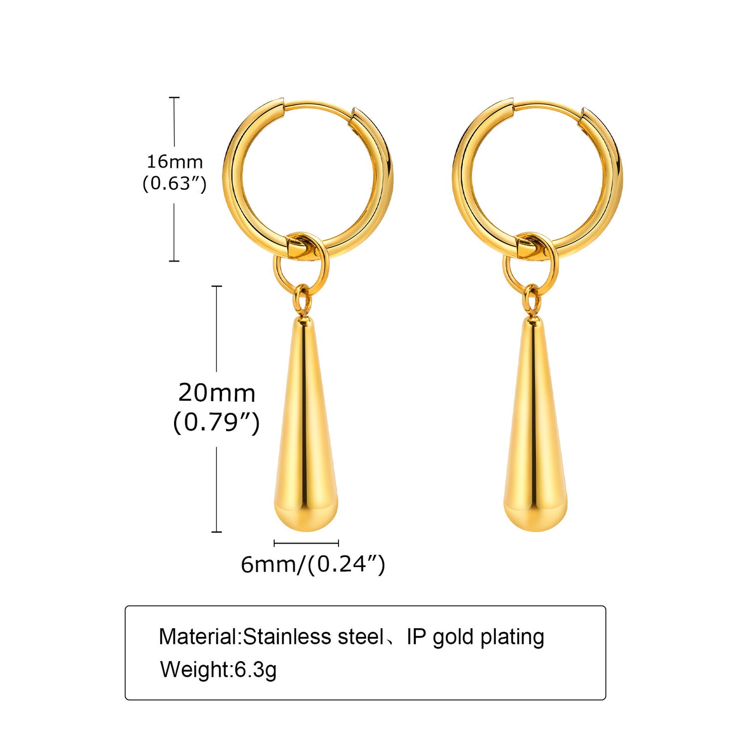 Titanium Steel Earrings Gold Water Drop Women Fashion Accessories