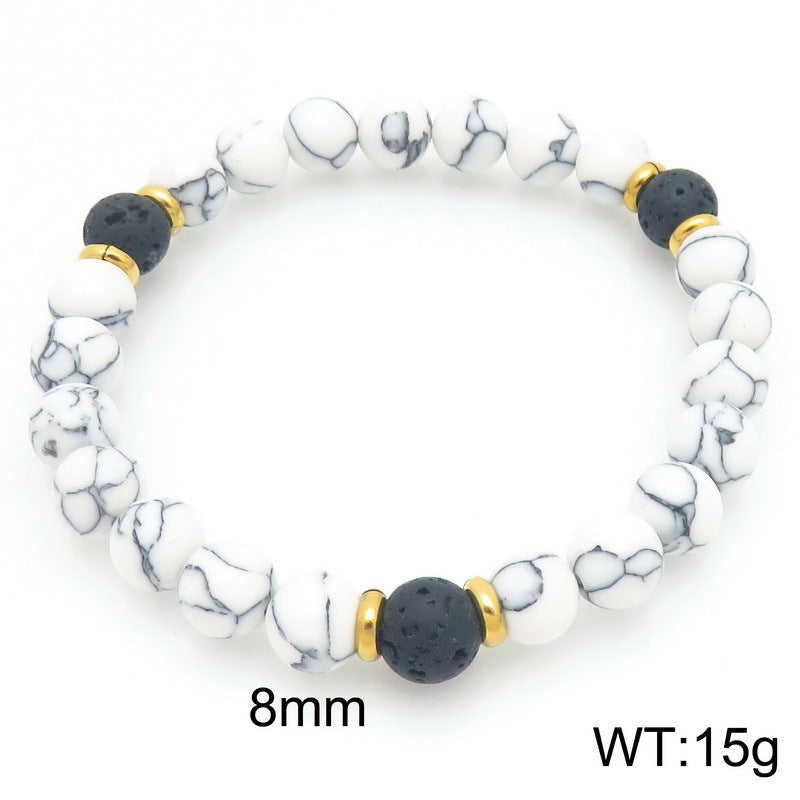 Turquoise Couple Girlfriend Bracelet – Stainless Steel Ring Volcanic Stone Elastic Rope