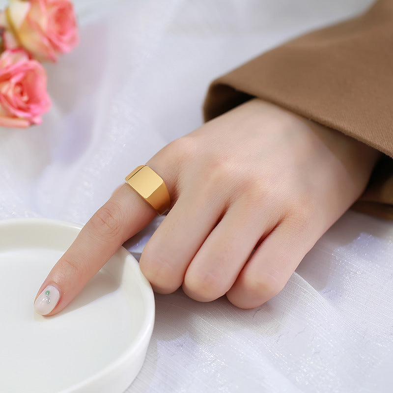 Stainless Steel Bare Body Square Ring Steel Gold Women's Jewelry