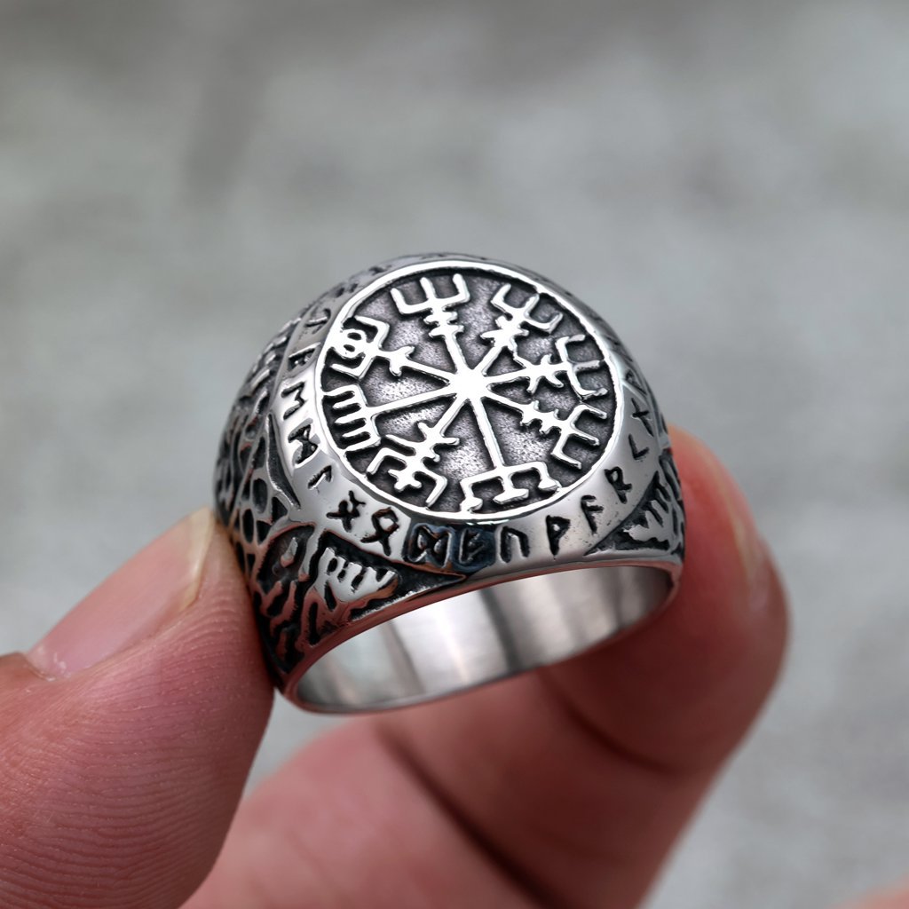 Planderful Viking Rune Compass Ring For Men Solid Stainless Steel Retro European American Style