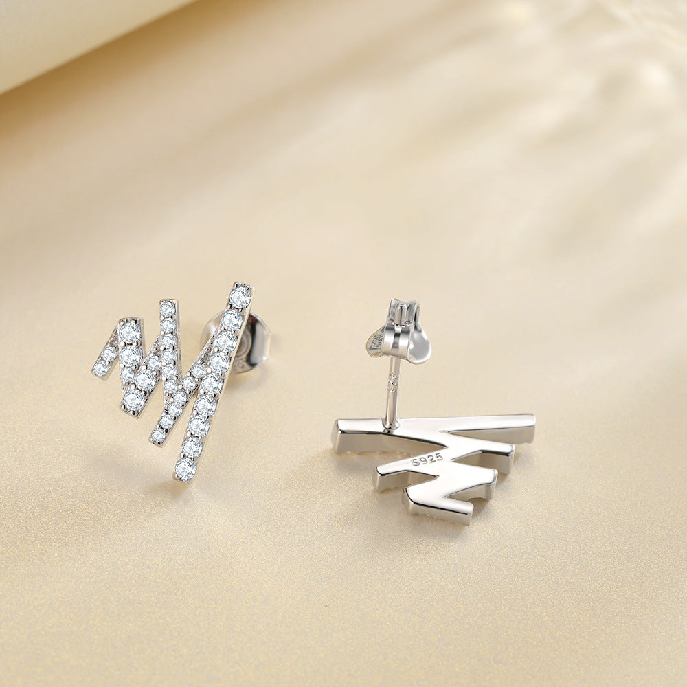 Zircon Geometrically Irregular Waves Sterling Silver Stud Earrings