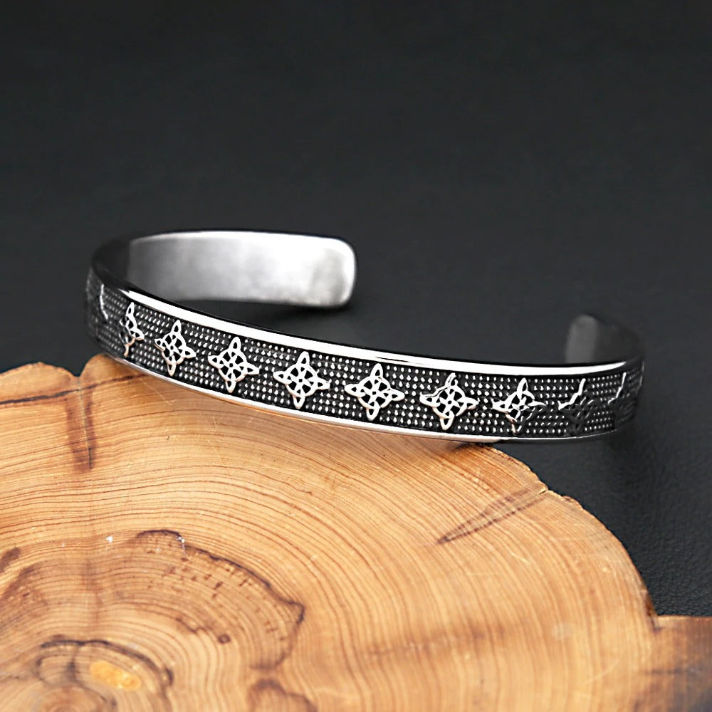 Planderful Nordic Viking Celtic Knot Stainless Steel Open C Type Bracelet For Men Durable Retro Style Gift