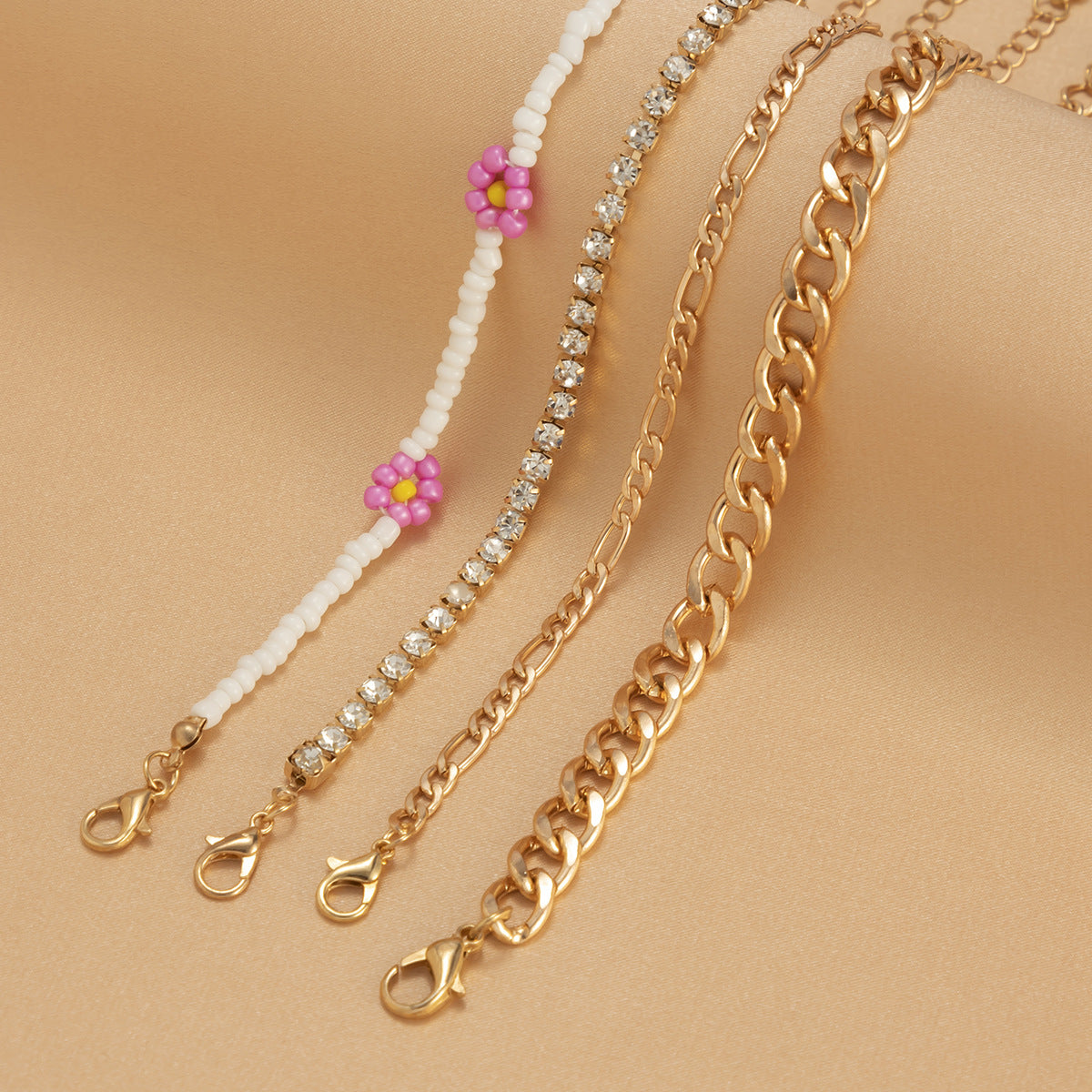 Planderful Vienna Verve Daisy Beaded Bracelet Set Stackable Hollow Chain Statement Jewelry For Women