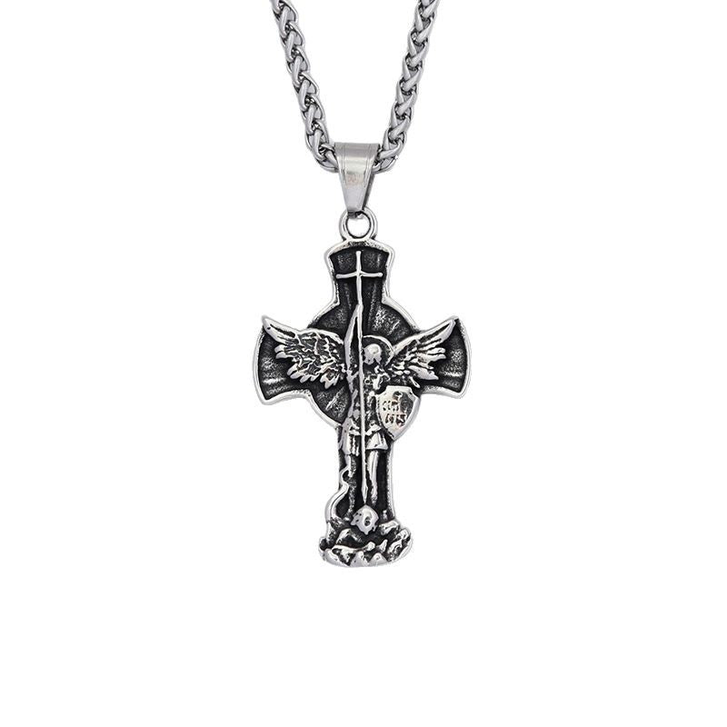 St. Michael Cross Stainless Steel Men's Pendant Necklace
