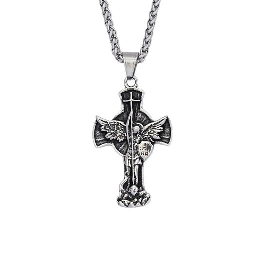 St. Michael Cross Stainless Steel Men's Pendant Necklace